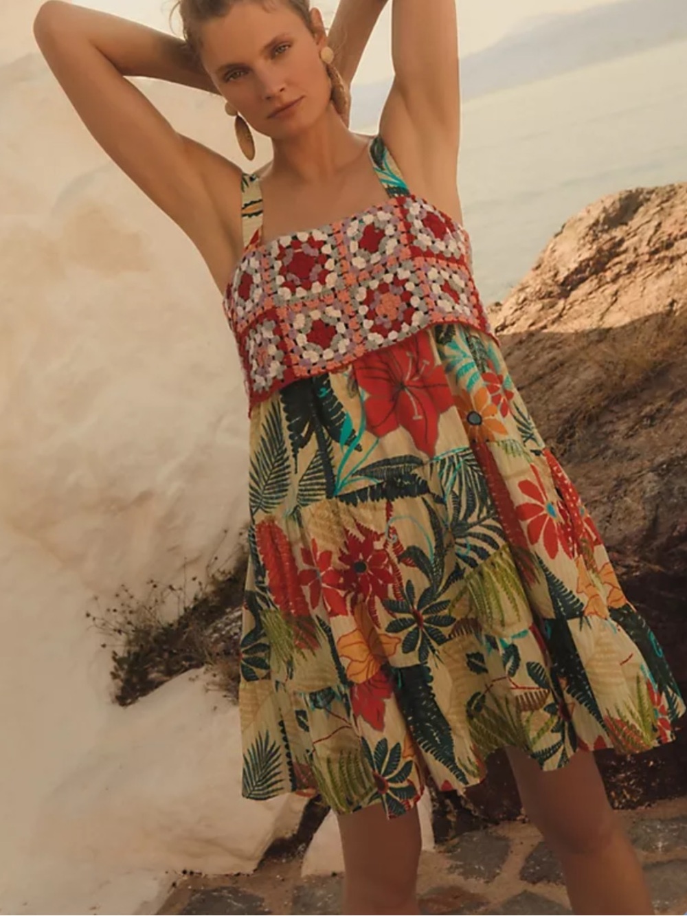 Farm Rio Crochet Mini Dress Anthropologie Floral Size Small S